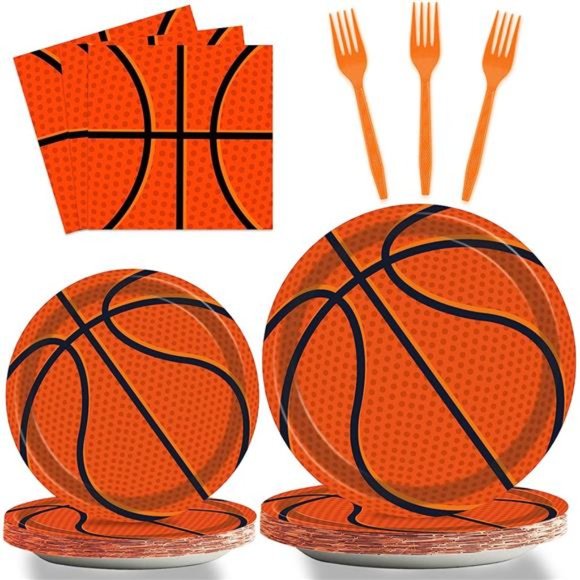 96 Pieces Basketball Tableware Set Sport Party Disposable Plates Napkins Fork - Picture 1 of 6